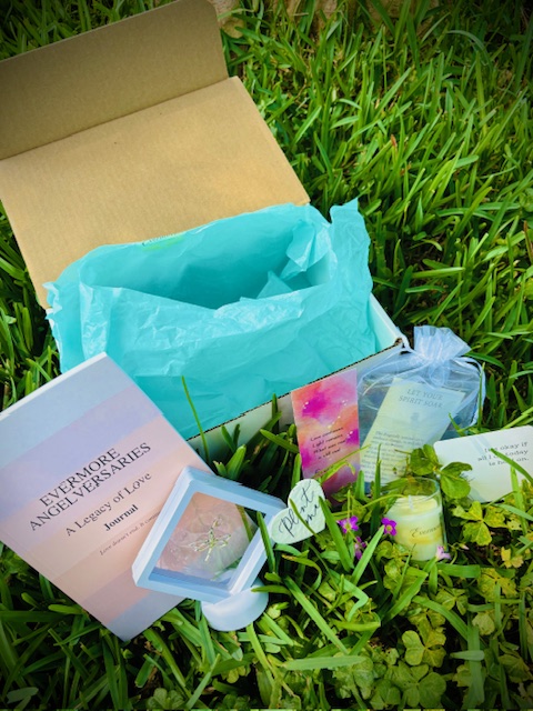 Detail of Legacy Box contents including dragonfly keepsake and Let Your Spirit Soar sachet